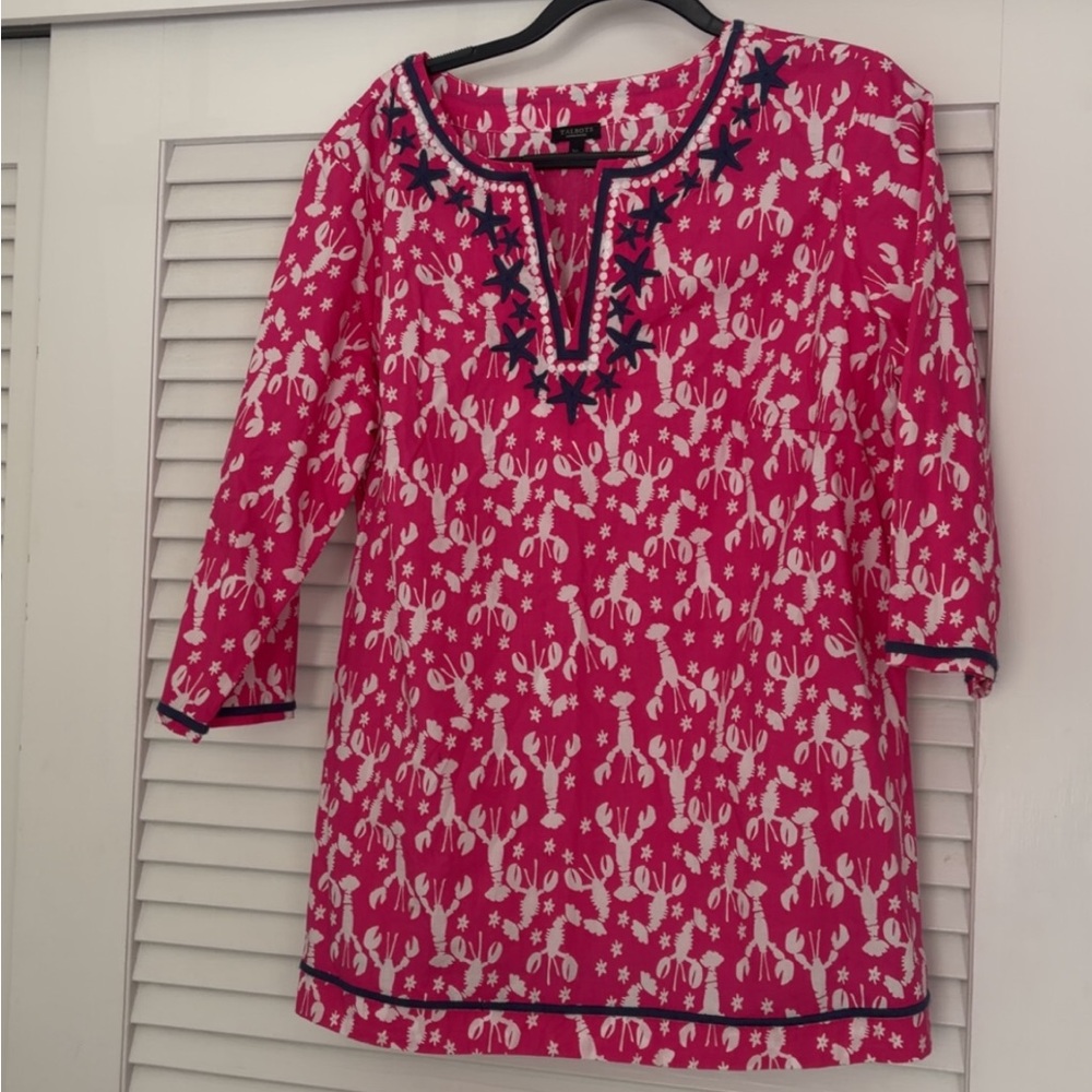 Talbots Hot Pink Women's Tunic with Navy Trim